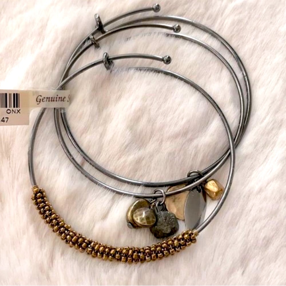 Coldwater Creek 3 Bauble Kiss Lock Genuine Stone and Copper Stacked Bracelets